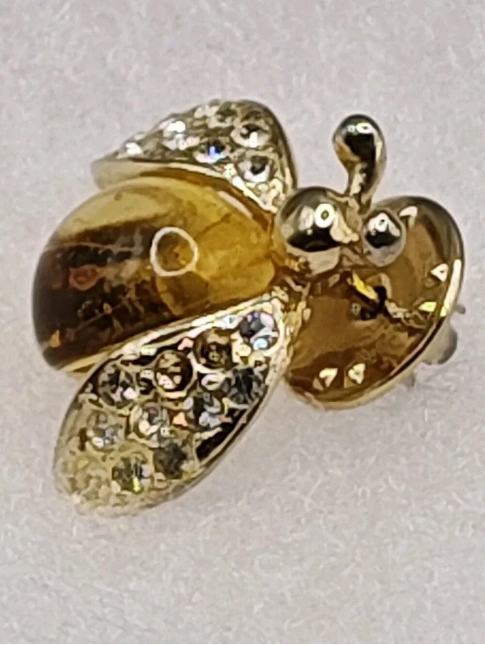 Vtg Bee Bug Flying Insects Enamel Brooch Glass Jelly Belly Lapel Pin Signed CFW
